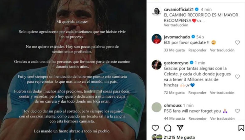 Retiro de Edinson Cavani de la Selección de Uruguay: "Es una decisión personal"